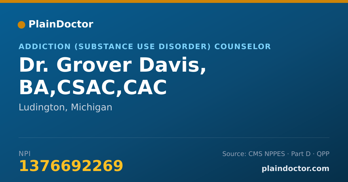 Shareable card for Grover Davis, BA,CSAC,CAC - Addiction (Substance Use Disorder) Counselor, Ludington, MI