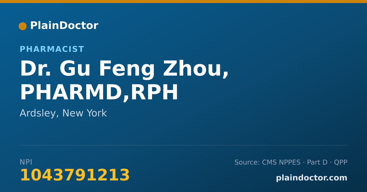Shareable card for Gu Feng Zhou, PHARMD,RPH - Pharmacist, Ardsley, NY