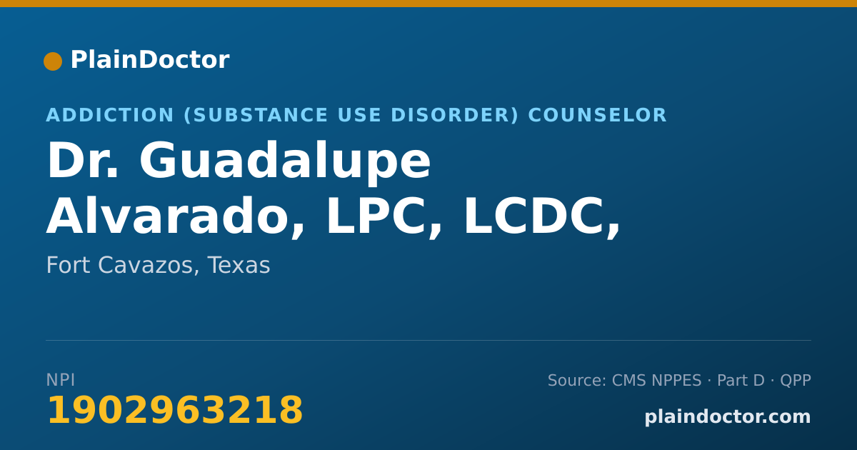 Shareable card for Guadalupe Alvarado, LPC, LCDC, LMFT - Addiction (Substance Use Disorder) Counselor, Fort Cavazos, TX