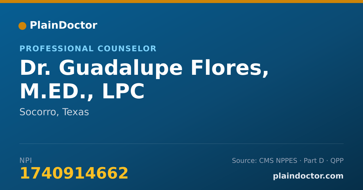 Shareable card for Guadalupe Flores, M.ED., LPC - Professional Counselor, Socorro, TX