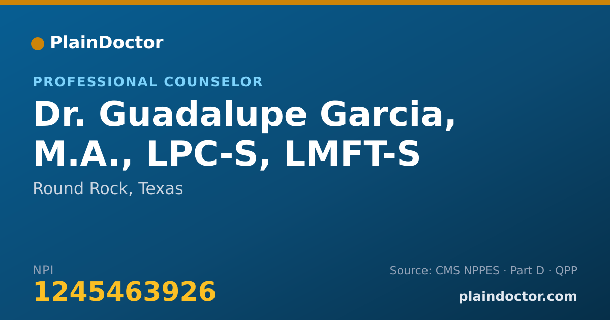 Shareable card for Guadalupe Garcia, M.A., LPC-S, LMFT-S - Professional Counselor, Round Rock, TX