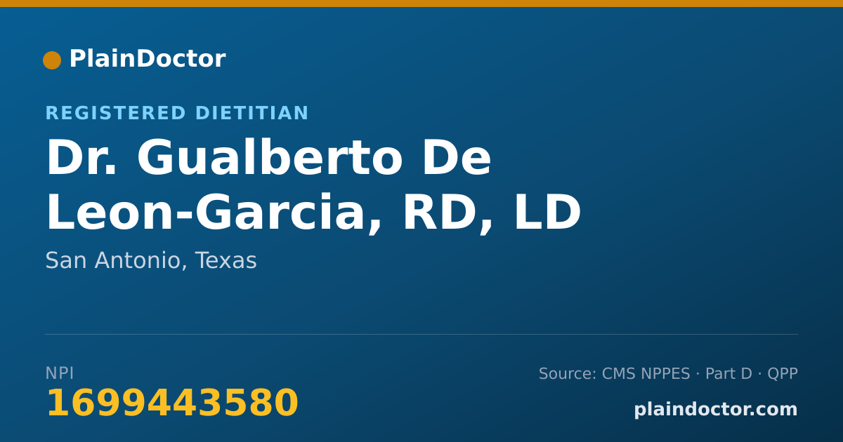Shareable card for Gualberto De Leon-Garcia, RD, LD - Registered Dietitian, San Antonio, TX
