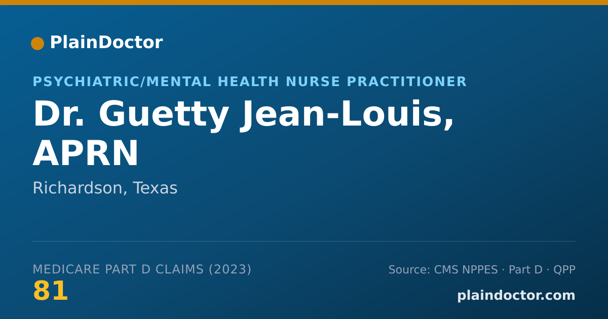 Shareable card for Guetty Jean-Louis, APRN - Psychiatric/Mental Health Nurse Practitioner, Richardson, TX