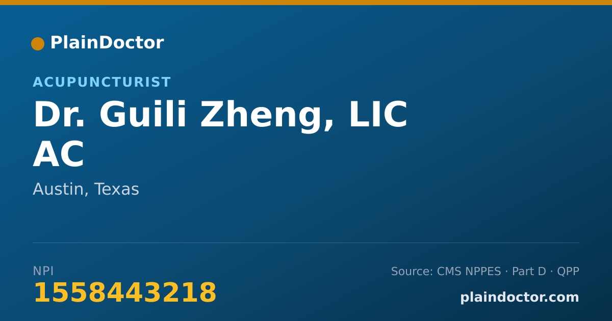 Shareable card for Guili Zheng, LIC AC - Acupuncturist, Austin, TX