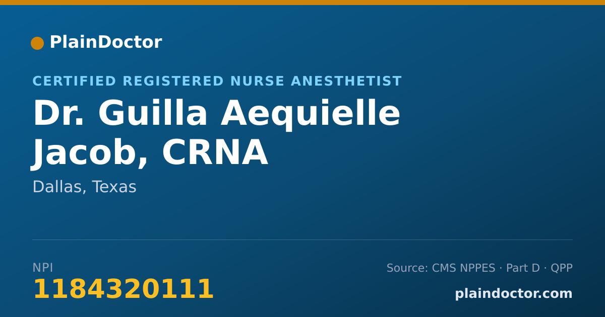 Shareable card for Guilla Aequielle Jacob, CRNA - Certified Registered Nurse Anesthetist, Dallas, TX