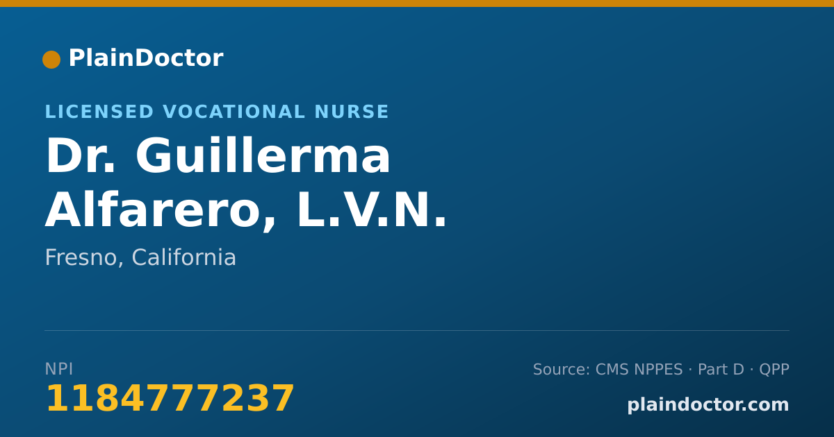 Shareable card for Guillerma Alfarero, L.V.N. - Licensed Vocational Nurse, Fresno, CA