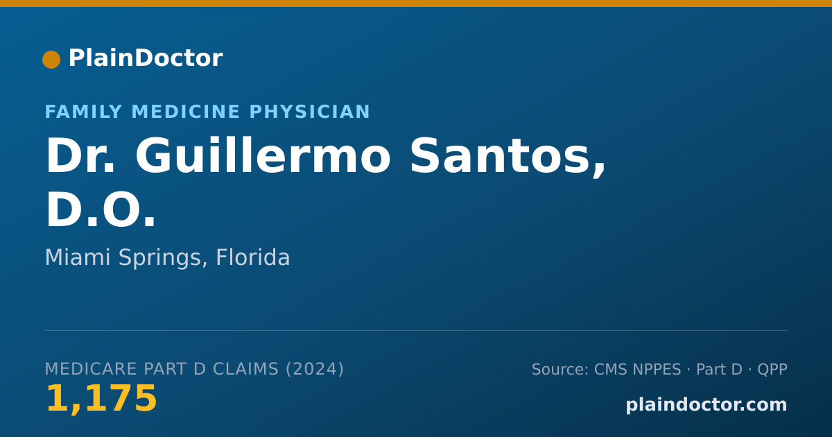 Shareable card for Guillermo Santos, D.O. - Family Medicine Physician, Miami Springs, FL