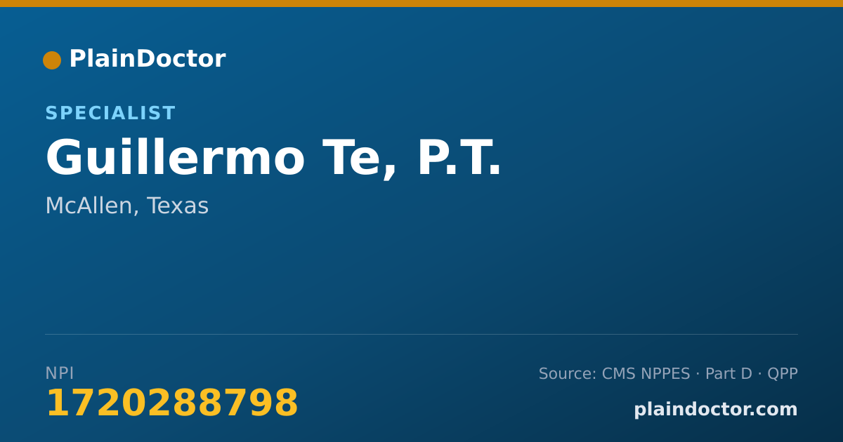 Shareable card for Guillermo Te, P.T. - Specialist, McAllen, TX