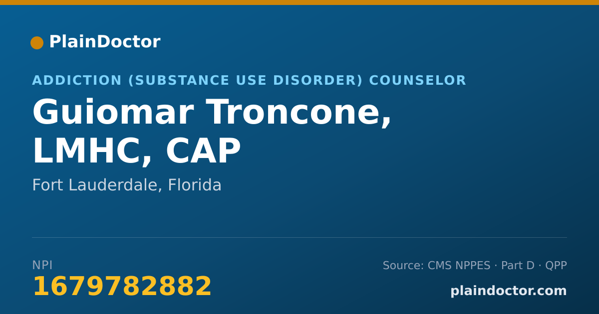 Shareable card for Guiomar Troncone, LMHC, CAP - Addiction (Substance Use Disorder) Counselor, Fort Lauderdale, FL