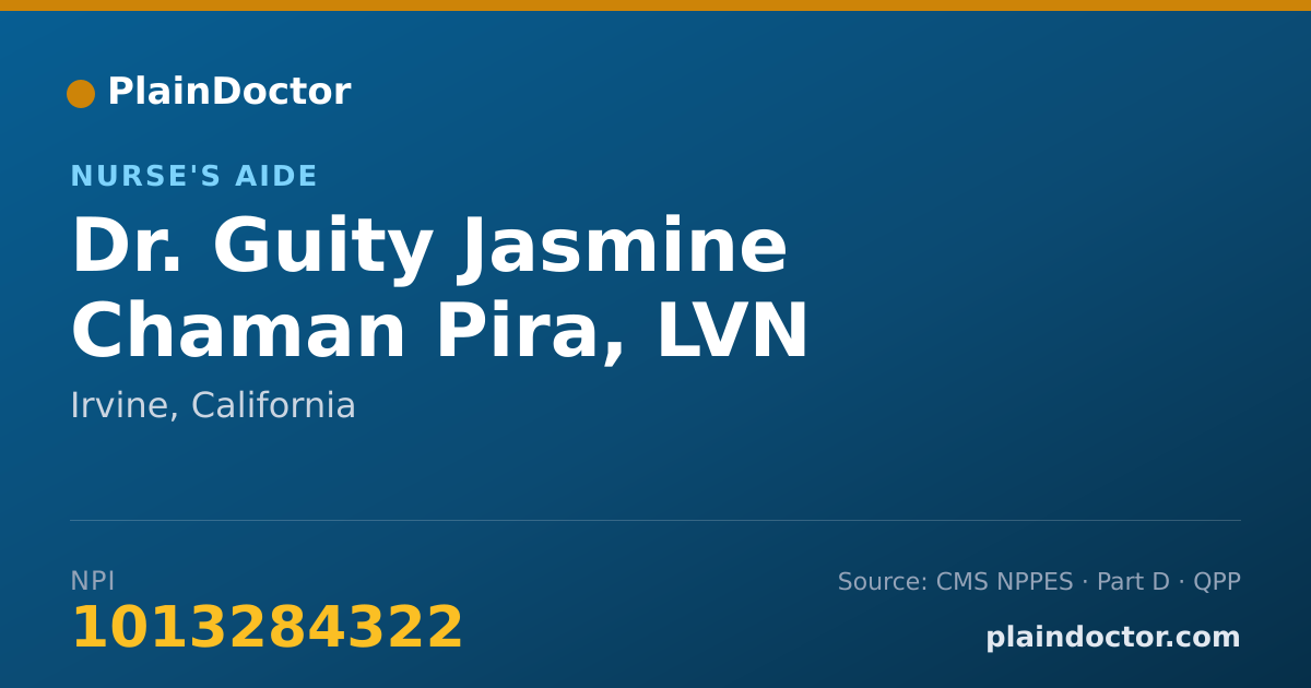 Shareable card for Guity Jasmine Chaman Pira, LVN - Nurse's Aide, Irvine, CA