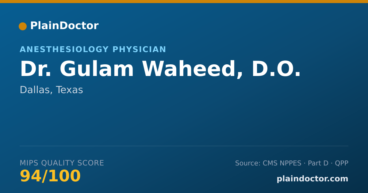 Shareable card for Gulam Waheed, D.O. - Anesthesiology Physician, Dallas, TX