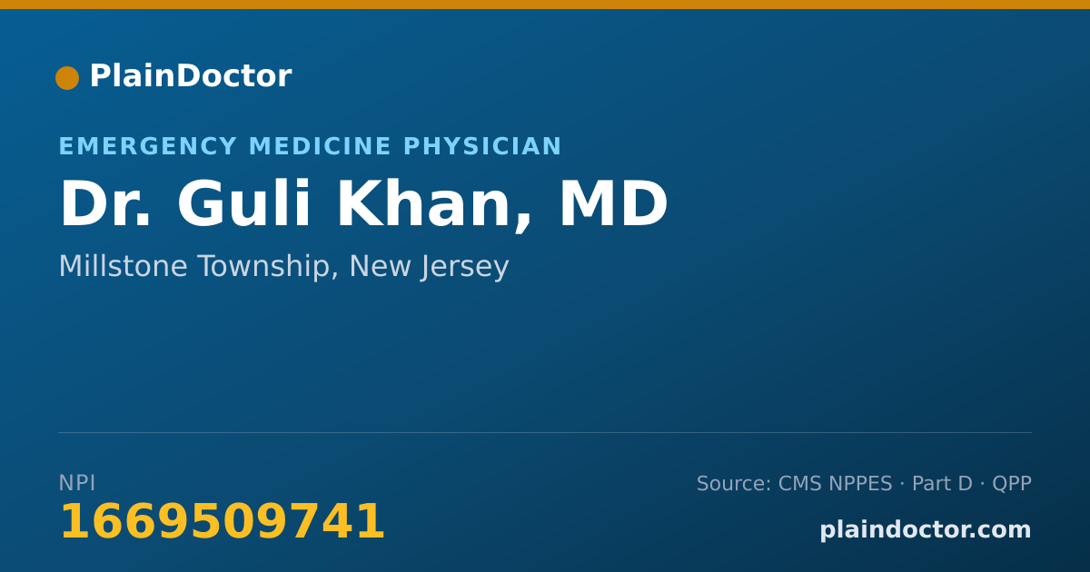 Shareable card for Guli Khan, MD - Emergency Medicine Physician, Millstone Township, NJ