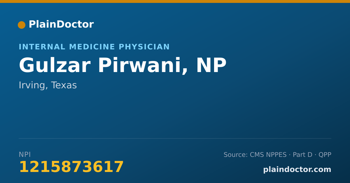 Shareable card for Gulzar Pirwani, NP - Internal Medicine Physician, Irving, TX