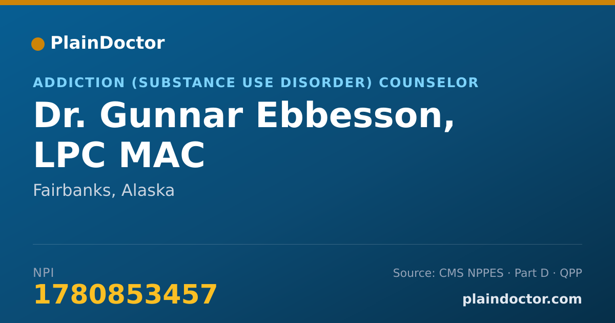 Shareable card for Gunnar Ebbesson, LPC MAC - Addiction (Substance Use Disorder) Counselor, Fairbanks, AK