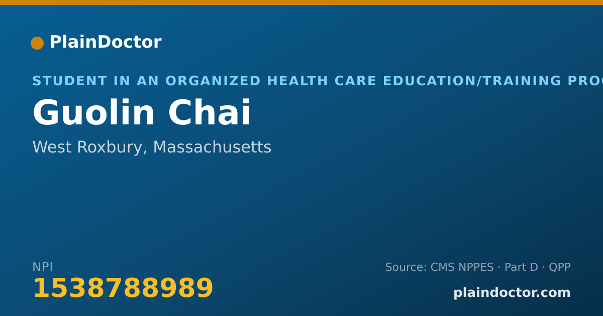 Shareable card for Guolin Chai - Student in an Organized Health Care Education/Training Program, West Roxbury, MA