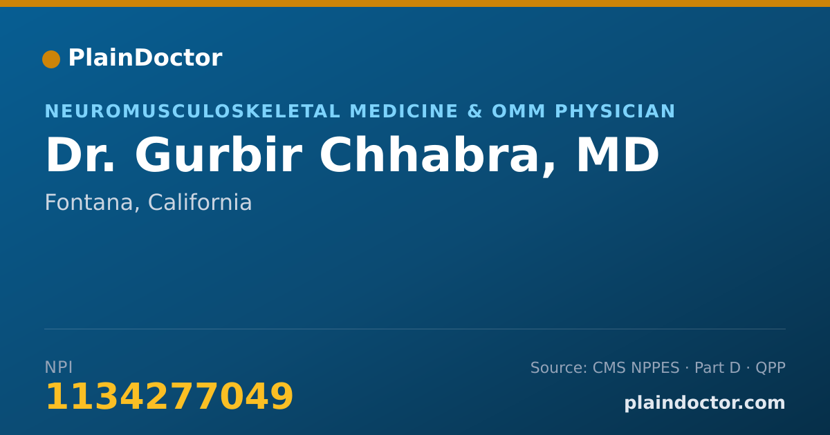 Shareable card for Gurbir Chhabra, MD - Neuromusculoskeletal Medicine & OMM Physician, Fontana, CA