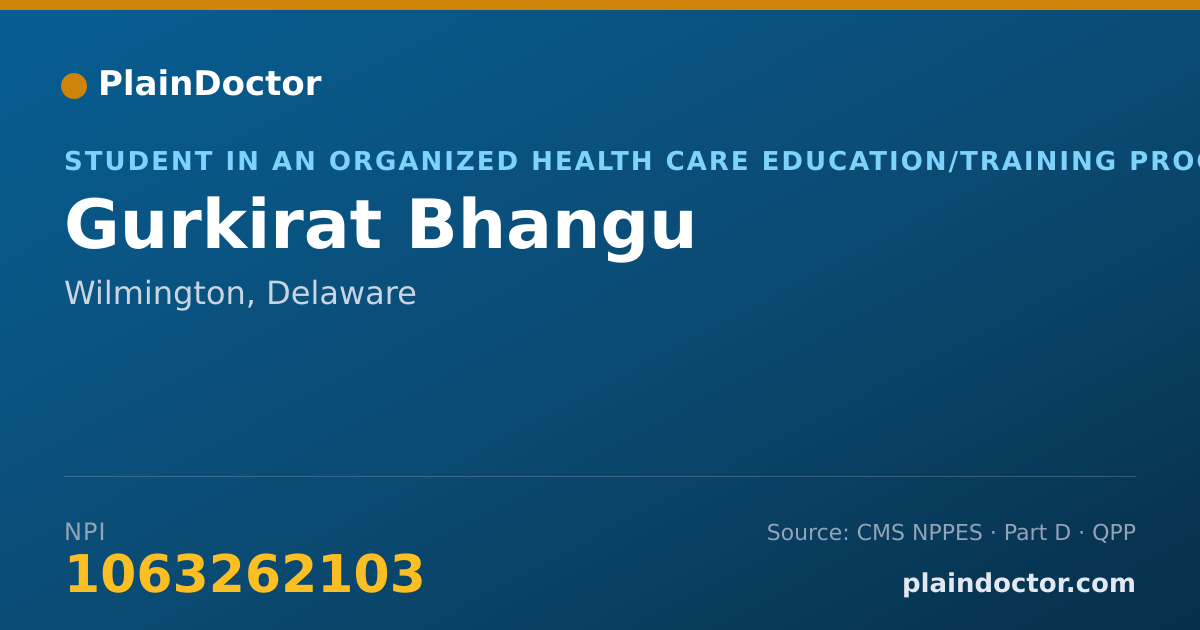 Shareable card for Gurkirat Bhangu - Student in an Organized Health Care Education/Training Program, Wilmington, DE