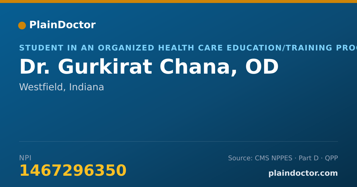 Shareable card for Gurkirat Chana, OD - Student in an Organized Health Care Education/Training Program, Westfield, IN