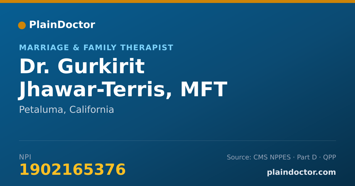 Shareable card for Gurkirit Jhawar-Terris, MFT - Marriage & Family Therapist, Petaluma, CA