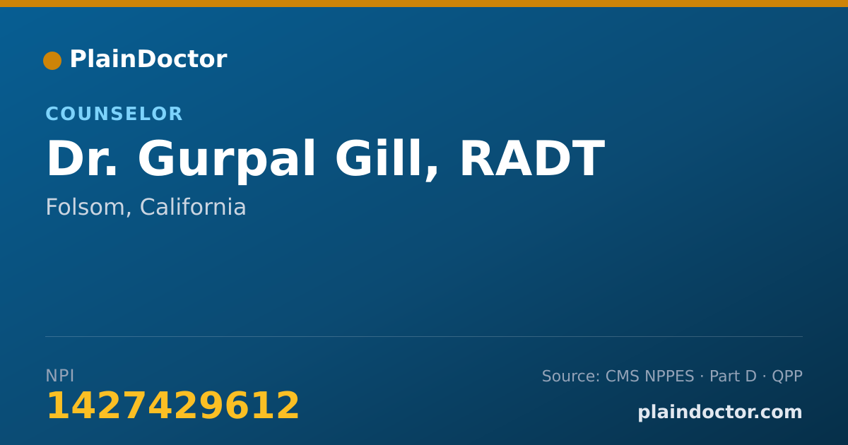 Shareable card for Gurpal Gill, RADT - Counselor, Folsom, CA