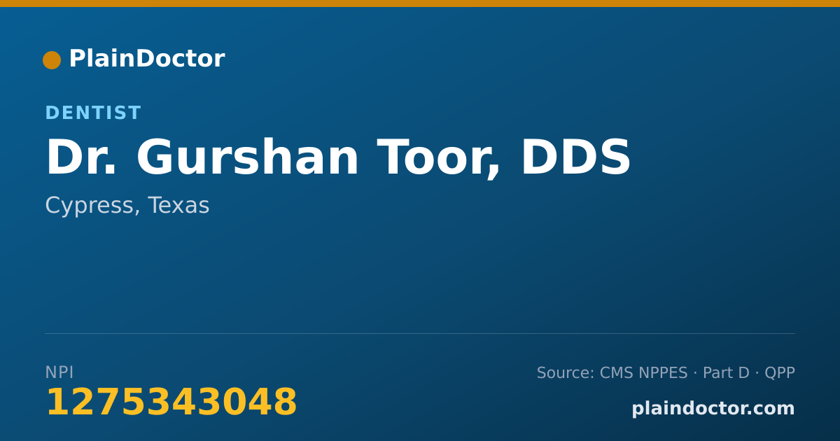 Shareable card for Gurshan Toor, DDS - Dentist, Cypress, TX