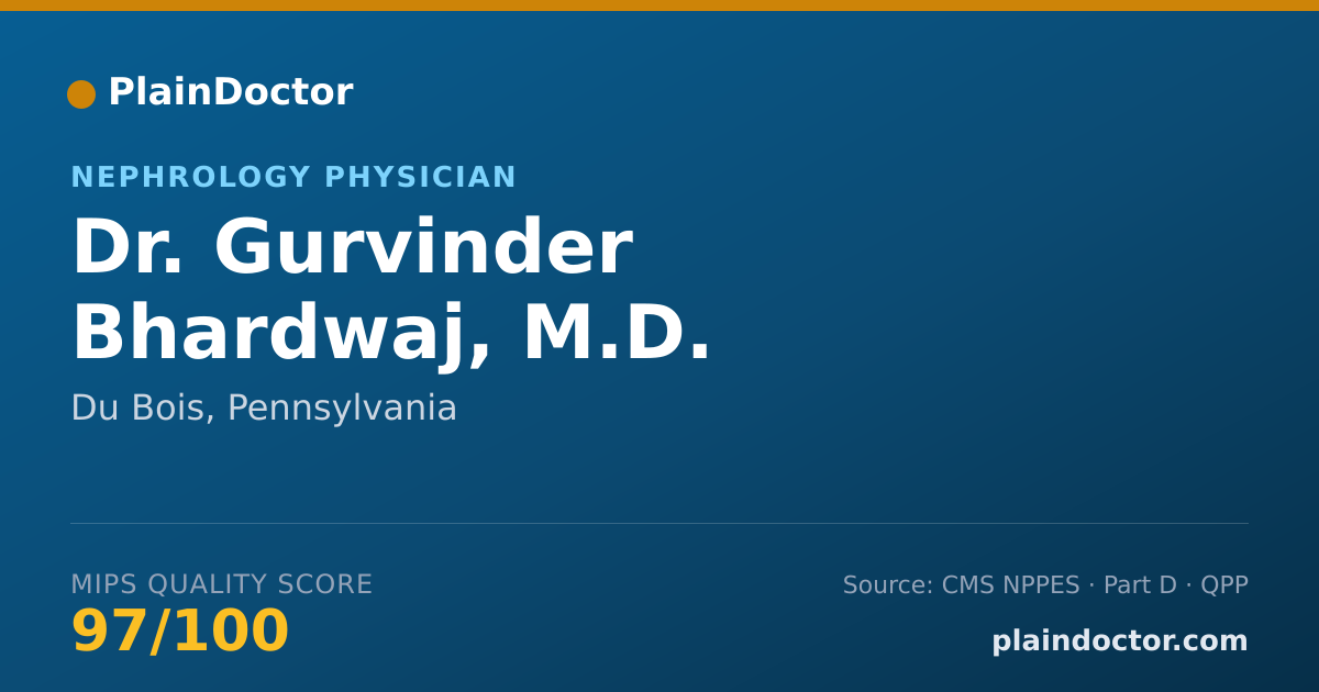 Shareable card for Gurvinder Bhardwaj, M.D. - Nephrology Physician, Du Bois, PA