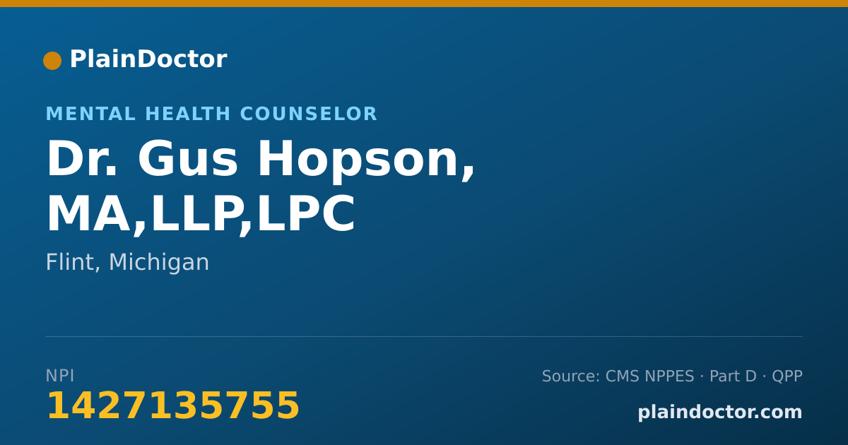 Shareable card for Gus Hopson, MA,LLP,LPC - Mental Health Counselor, Flint, MI