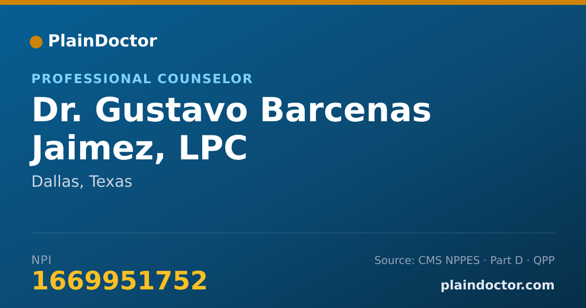 Shareable card for Gustavo Barcenas Jaimez, LPC - Professional Counselor, Dallas, TX