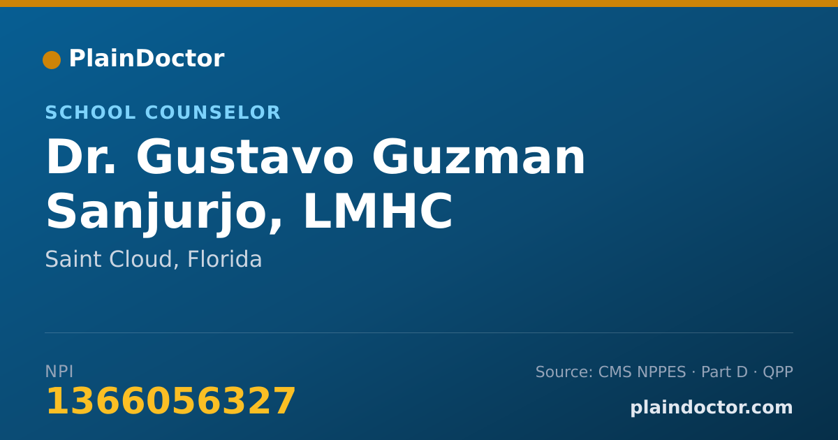 Shareable card for Gustavo Guzman Sanjurjo, LMHC - School Counselor, Saint Cloud, FL