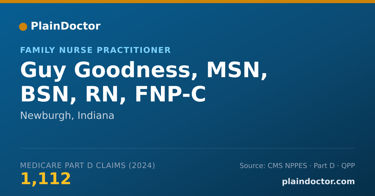 Shareable card for Guy Goodness, MSN, BSN, RN, FNP-C - Family Nurse Practitioner, Newburgh, IN