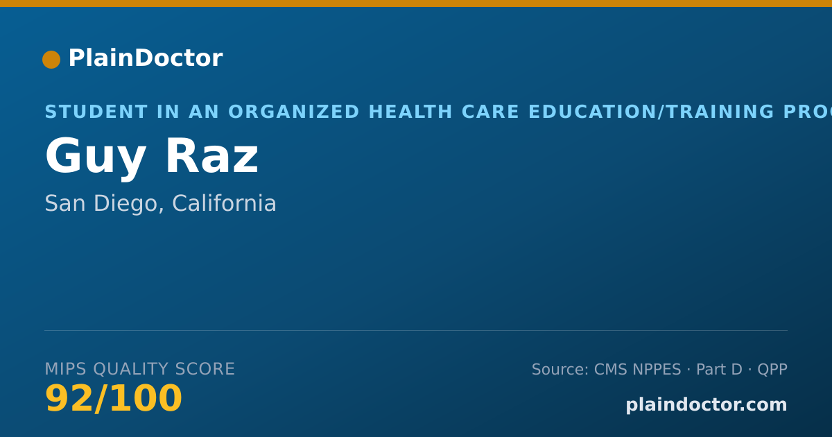 Shareable card for Guy Raz - Student in an Organized Health Care Education/Training Program, San Diego, CA
