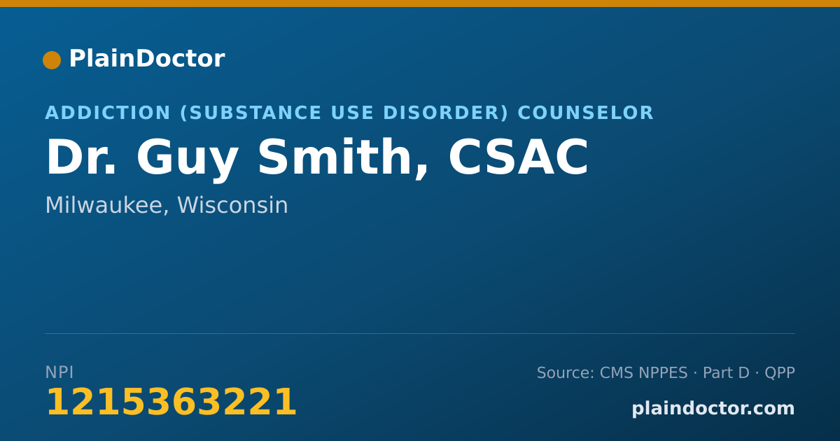 Shareable card for Guy Smith, CSAC - Addiction (Substance Use Disorder) Counselor, Milwaukee, WI