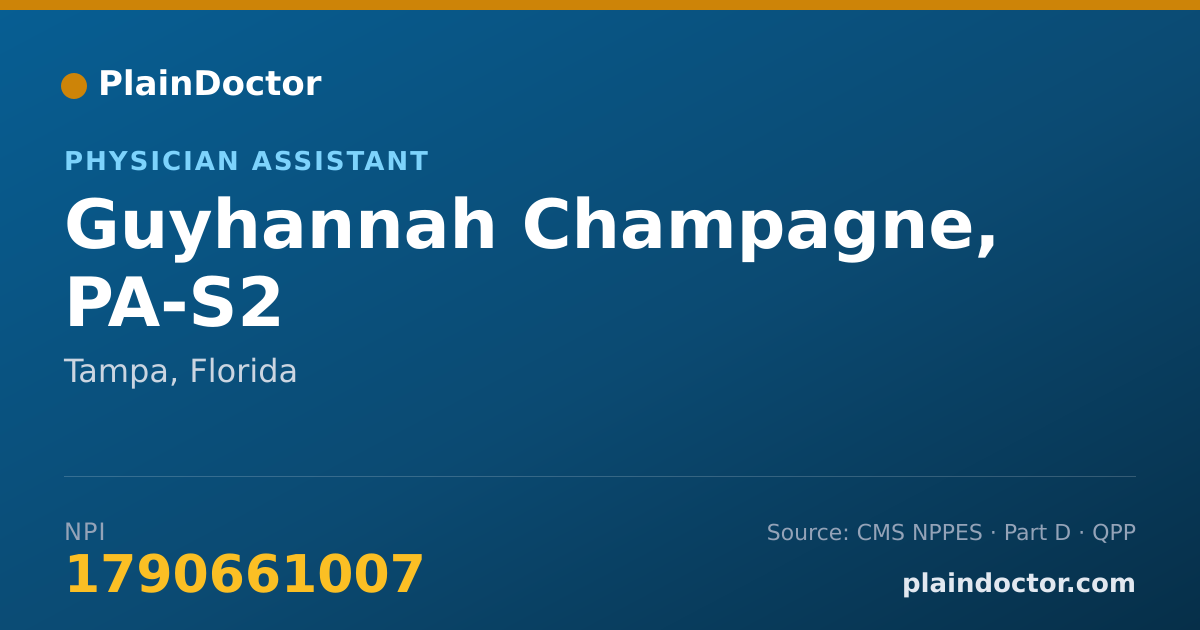 Shareable card for Guyhannah Champagne, PA-S2 - Physician Assistant, Tampa, FL