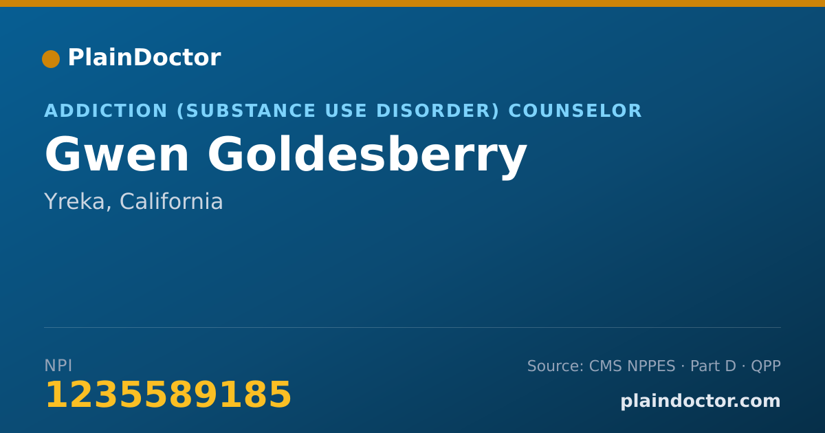 Shareable card for Gwen Goldesberry - Addiction (Substance Use Disorder) Counselor, Yreka, CA