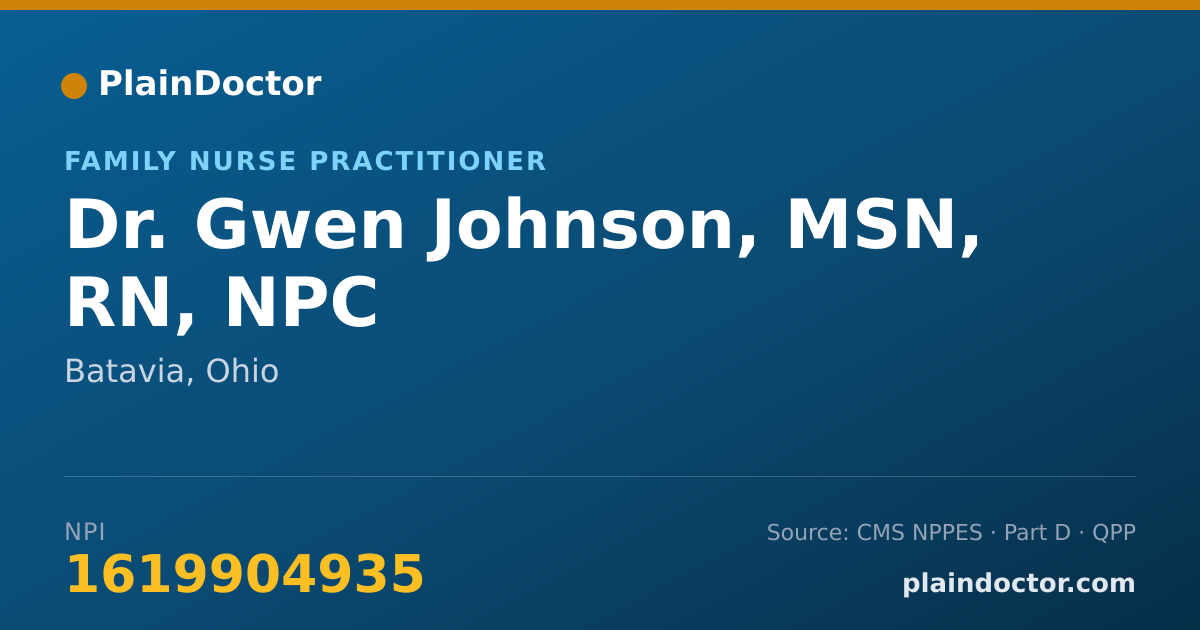 Shareable card for Gwen Johnson, MSN, RN, NPC - Family Nurse Practitioner, Batavia, OH