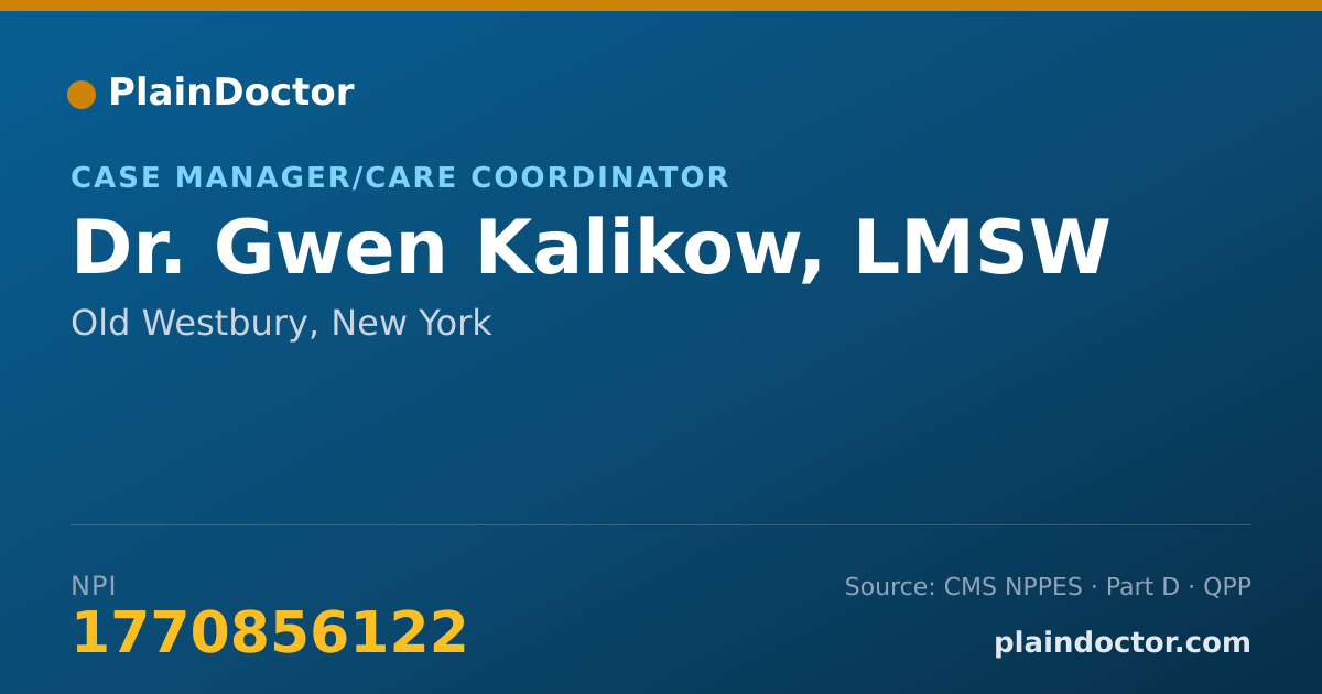 Shareable card for Gwen Kalikow, LMSW - Case Manager/Care Coordinator, Old Westbury, NY
