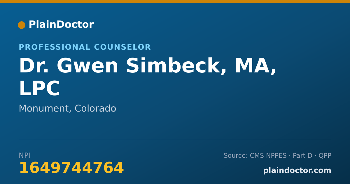 Shareable card for Gwen Simbeck, MA, LPC - Professional Counselor, Monument, CO