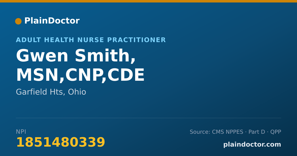 Shareable card for Gwen Smith, MSN,CNP,CDE - Adult Health Nurse Practitioner, Garfield Hts, OH