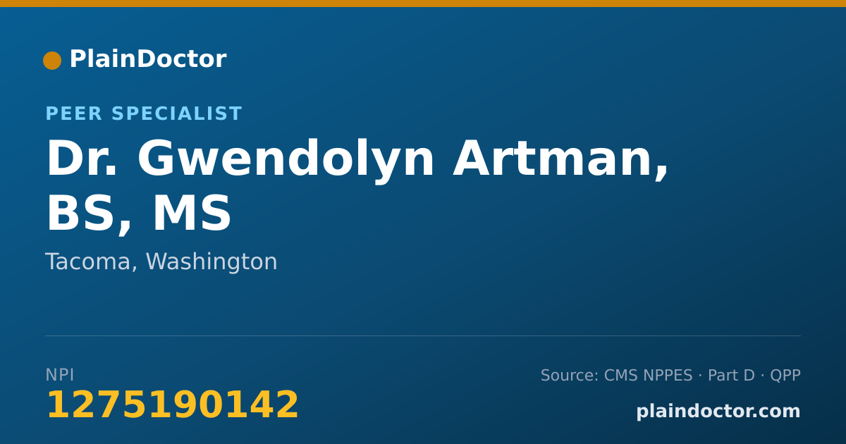 Shareable card for Gwendolyn Artman, BS, MS - Peer Specialist, Tacoma, WA