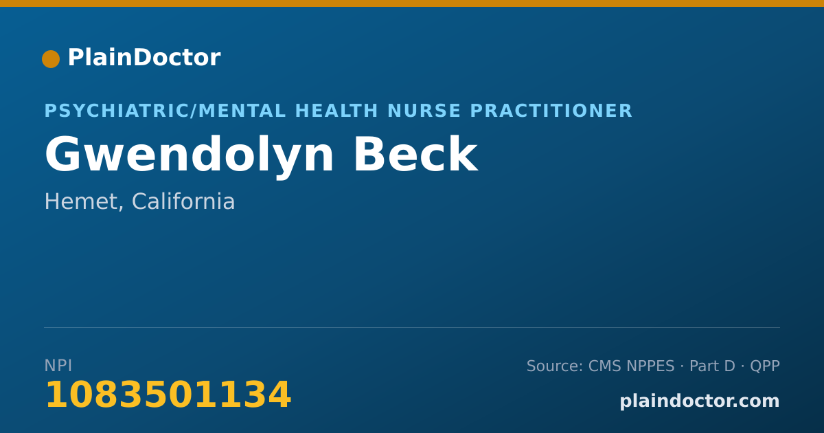 Shareable card for Gwendolyn Beck - Psychiatric/Mental Health Nurse Practitioner, Hemet, CA