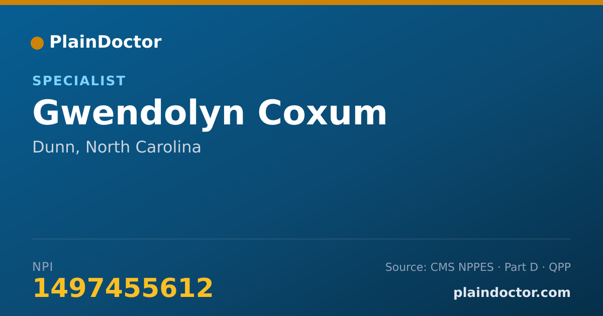 Shareable card for Gwendolyn Coxum - Specialist, Dunn, NC