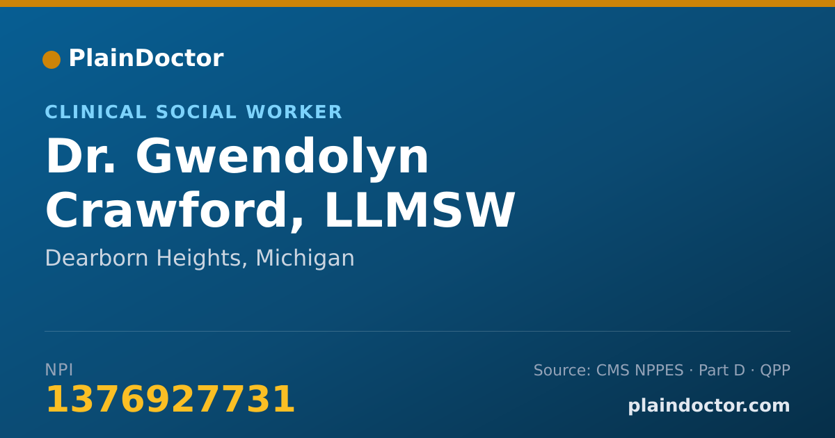 Shareable card for Gwendolyn Crawford, LLMSW - Clinical Social Worker, Dearborn Heights, MI