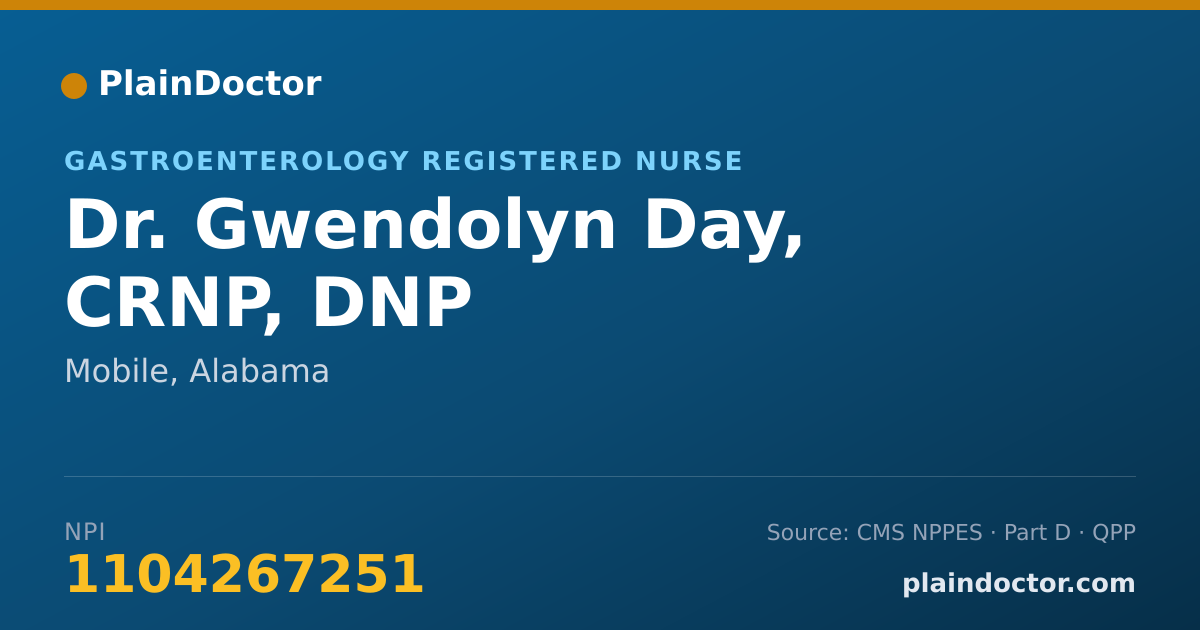 Shareable card for Gwendolyn Day, CRNP, DNP - Gastroenterology Registered Nurse, Mobile, AL