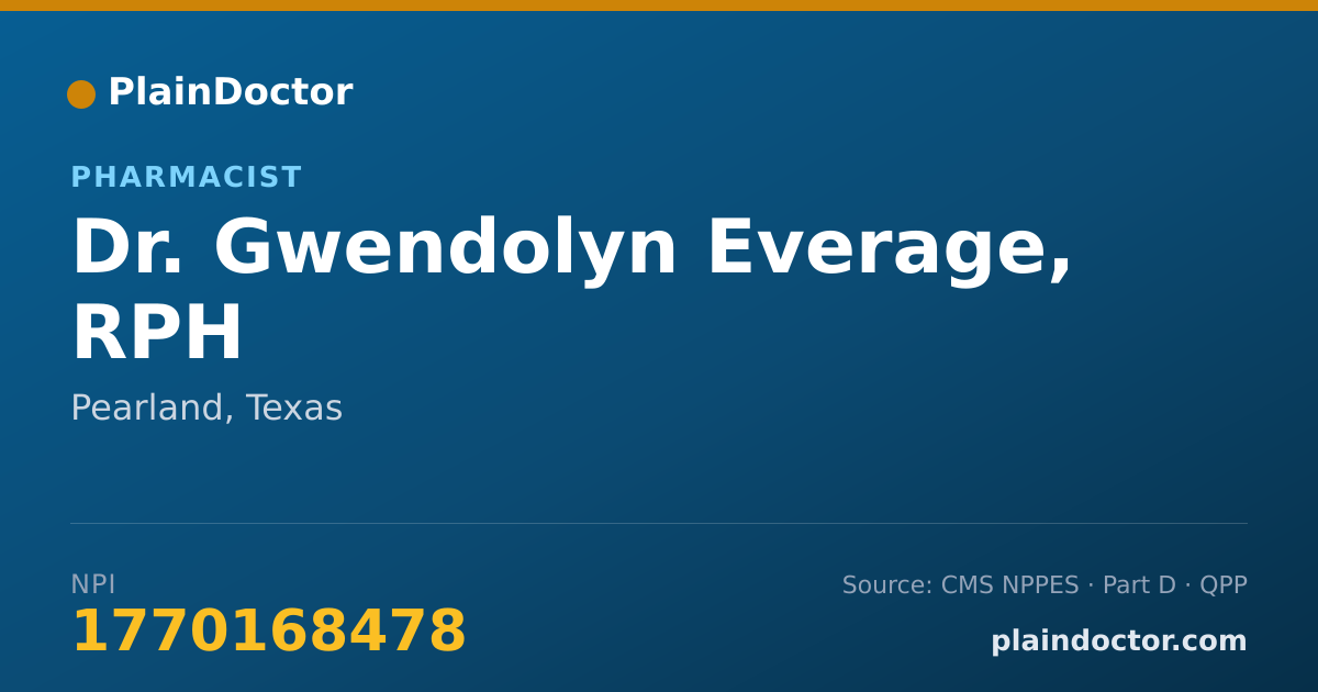 Shareable card for Gwendolyn Everage, RPH - Pharmacist, Pearland, TX