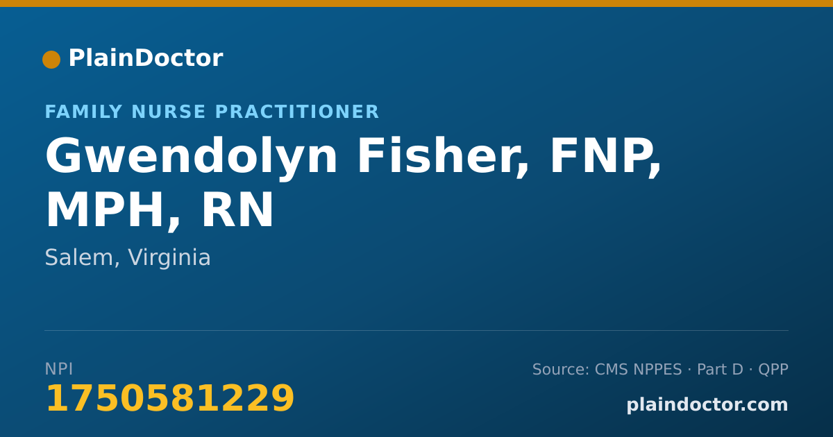Shareable card for Gwendolyn Fisher, FNP, MPH, RN - Family Nurse Practitioner, Salem, VA