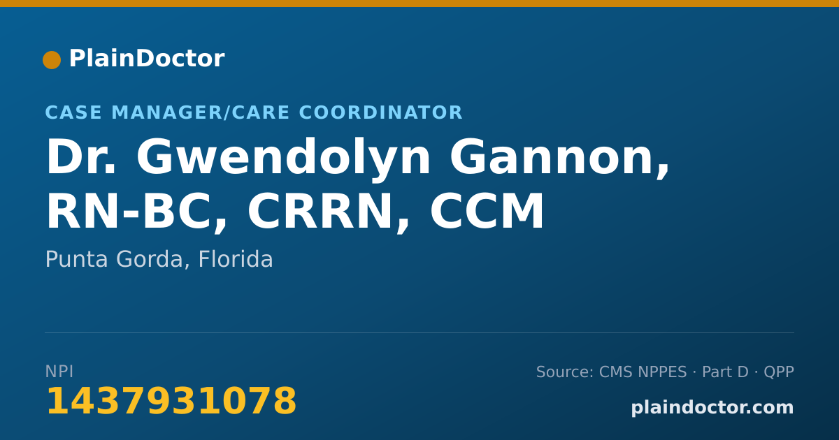 Shareable card for Gwendolyn Gannon, RN-BC, CRRN, CCM - Case Manager/Care Coordinator, Punta Gorda, FL
