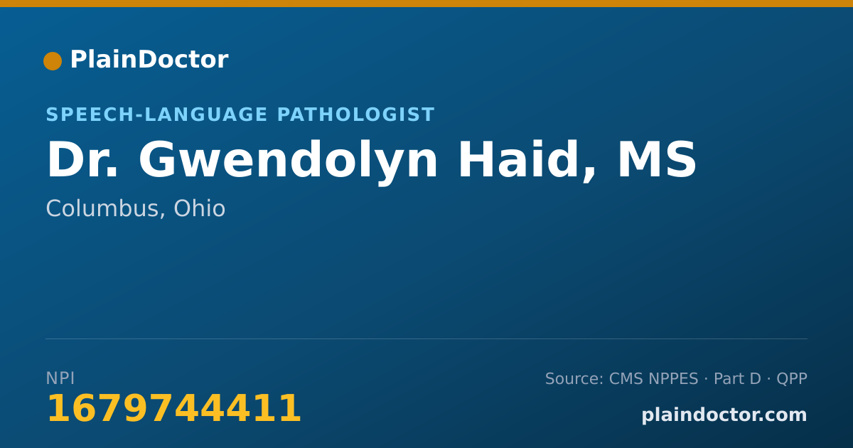 Shareable card for Gwendolyn Haid, MS - Speech-Language Pathologist, Columbus, OH
