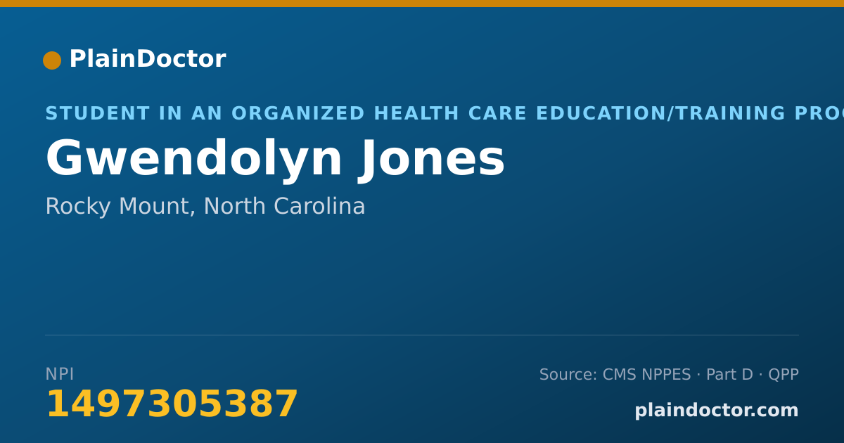 Shareable card for Gwendolyn Jones - Student in an Organized Health Care Education/Training Program, Rocky Mount, NC
