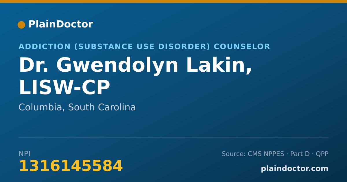 Shareable card for Gwendolyn Lakin, LISW-CP - Addiction (Substance Use Disorder) Counselor, Columbia, SC