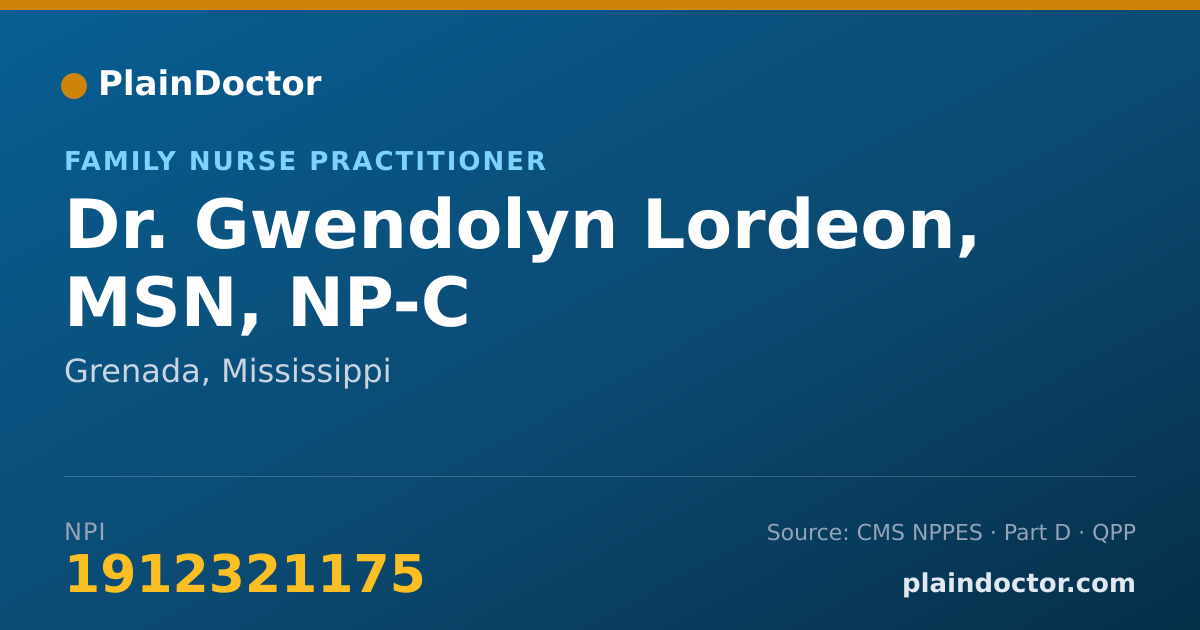 Shareable card for Gwendolyn Lordeon, MSN, NP-C - Family Nurse Practitioner, Grenada, MS